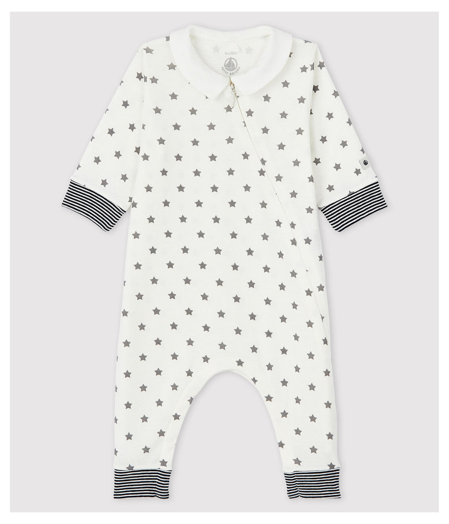 tusee star print side zip romper with collar