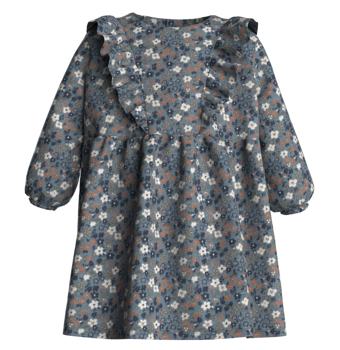 baby ls print dress with ruffle multi