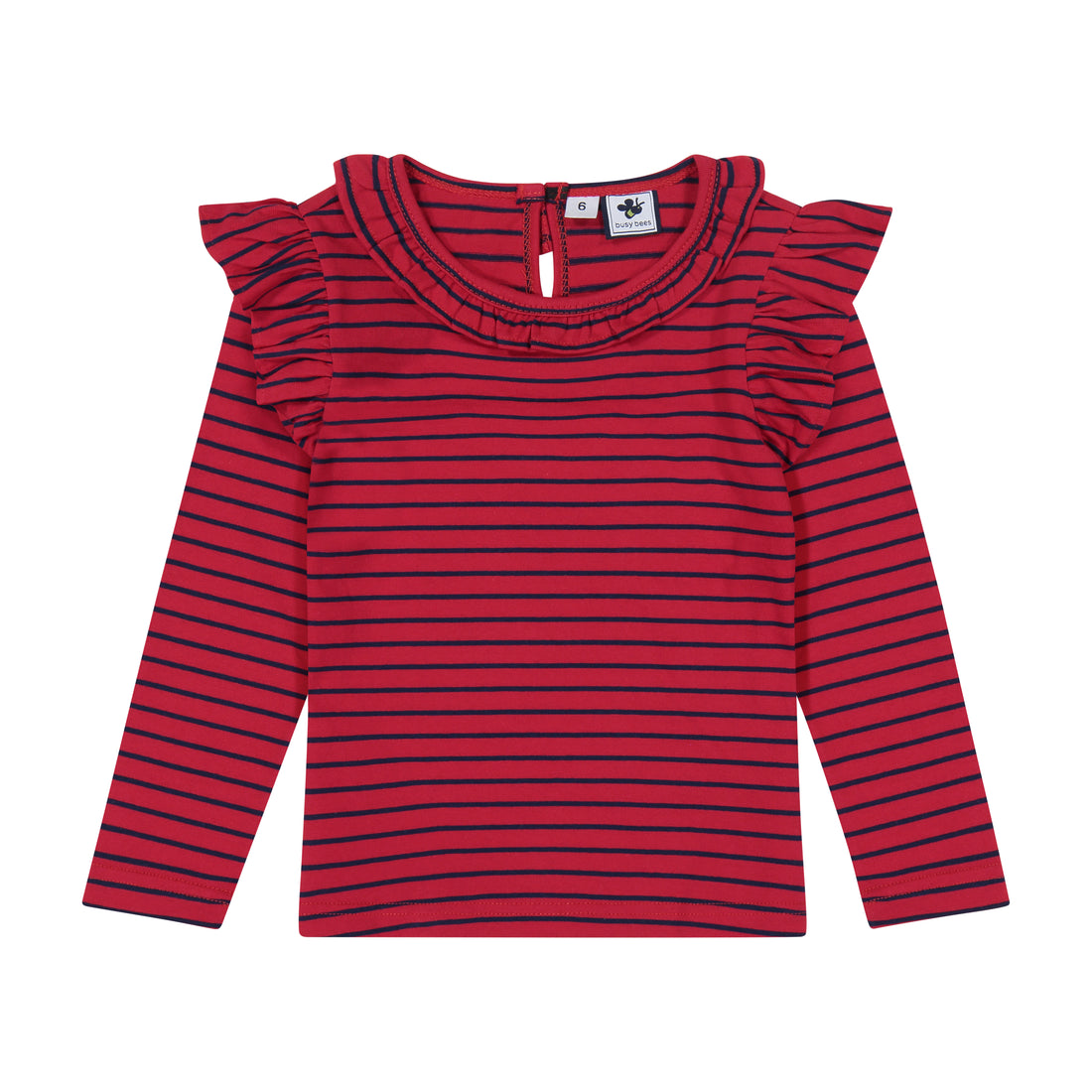 baby luna ruffle top red navy stripe