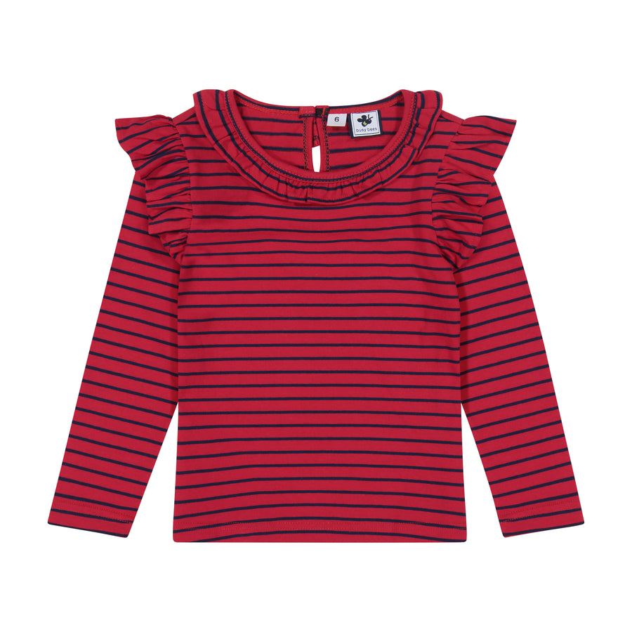 baby luna ruffle top red navy stripe