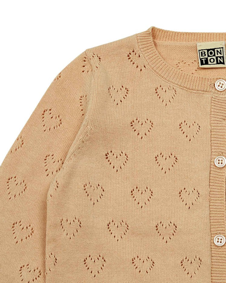 girls hearts cardigan tan