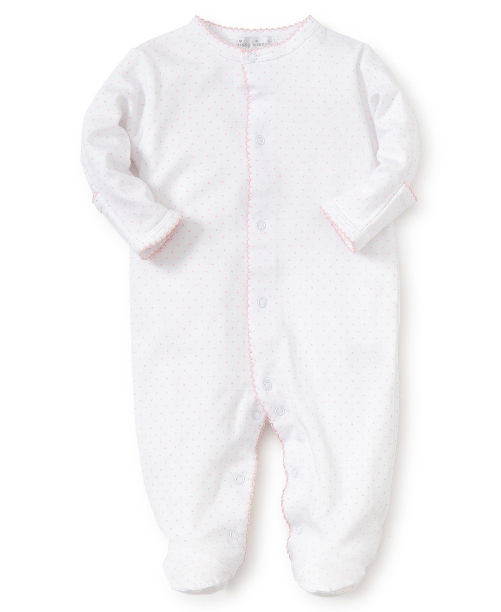 baby new kissy dots print footie white pink