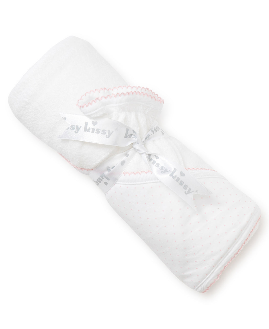 new kissy dots towel with mitt pink and white