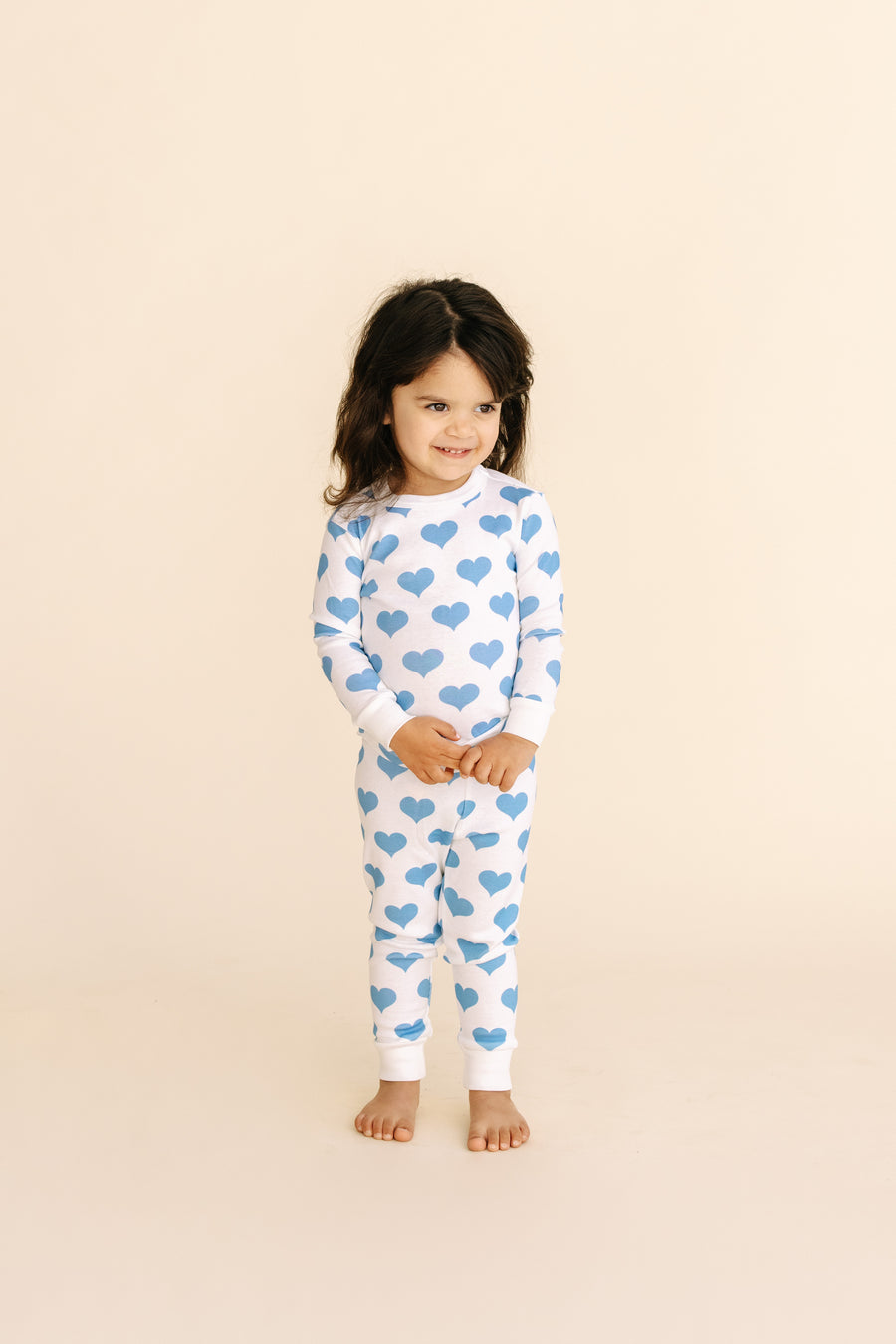 organic long pajama set blue hearts