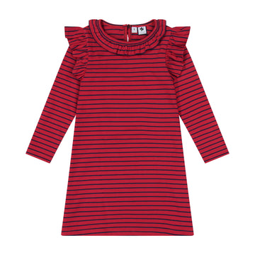 luna striped ruffle dress red navy