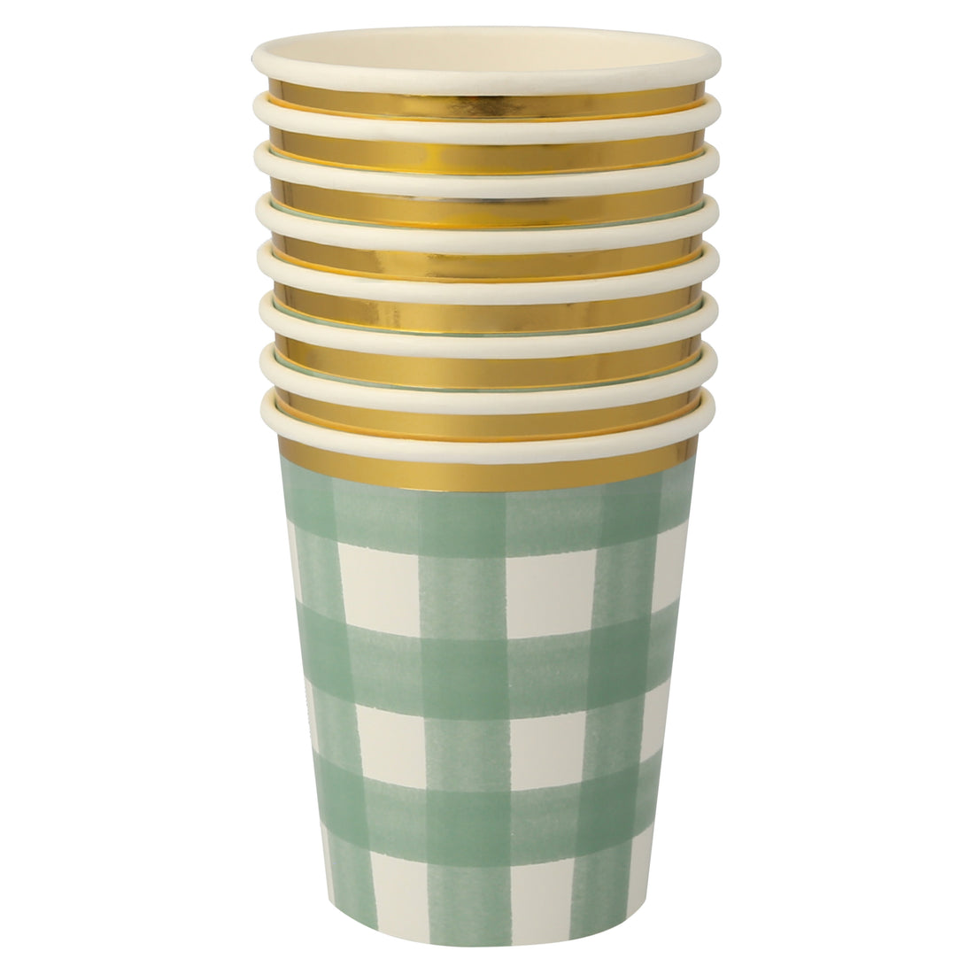 green gingham cups
