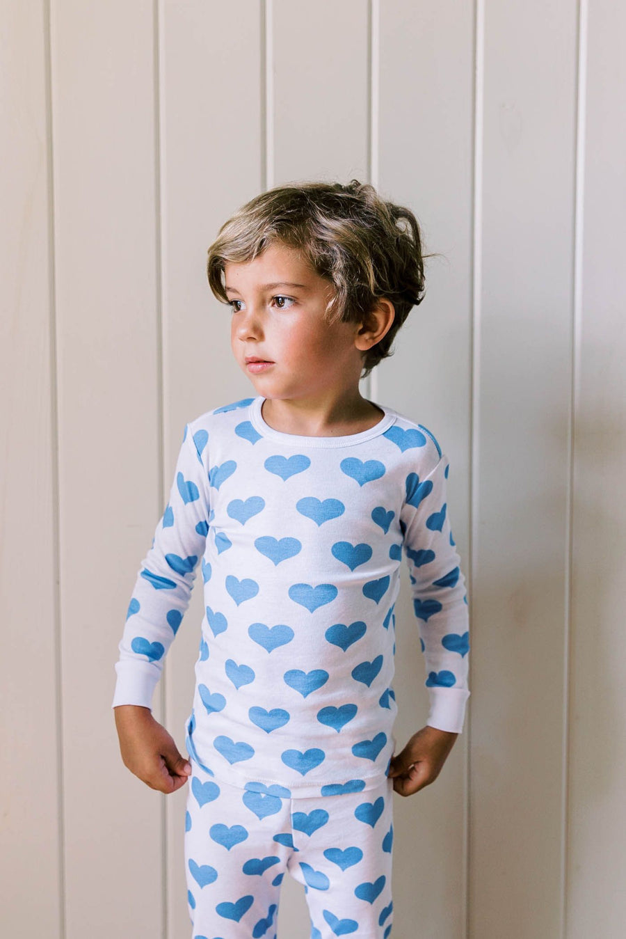 organic long pajama set blue hearts