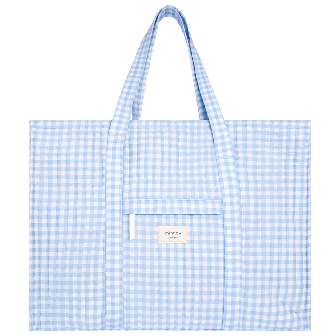 oasis blue gingham overnighter tote