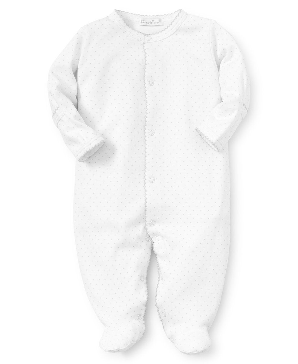 baby new kissy dots print footie white silver