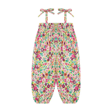 sophie smocked romper fuschia floral