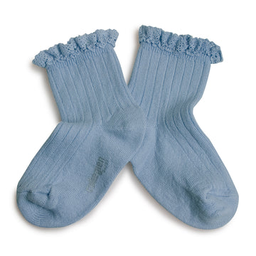 lili lace trim ankle socks bleu azur