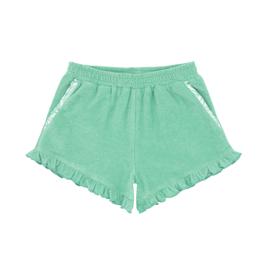 baby french terry ruffle shorts green