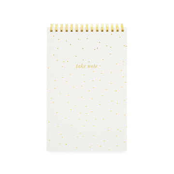 white & gold scatter dot top spiral notebook