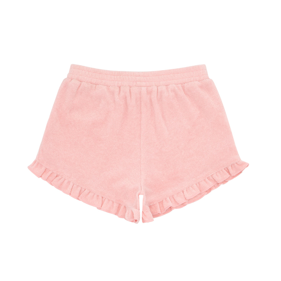 girls french terry ruffle short pink