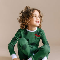 organic long pajama set evergreen