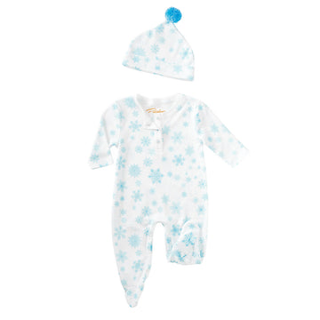 onesie + hat snowflakes