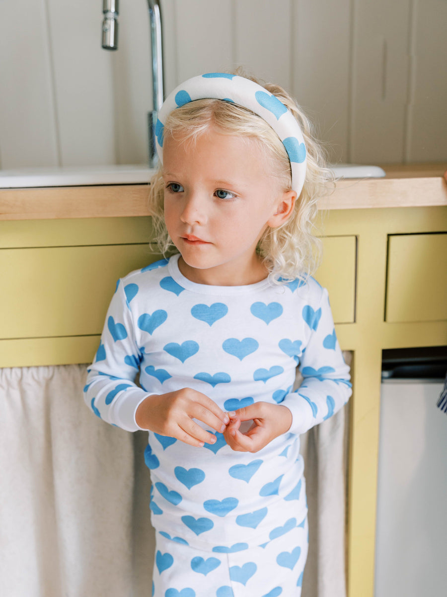 organic long pajama set blue hearts