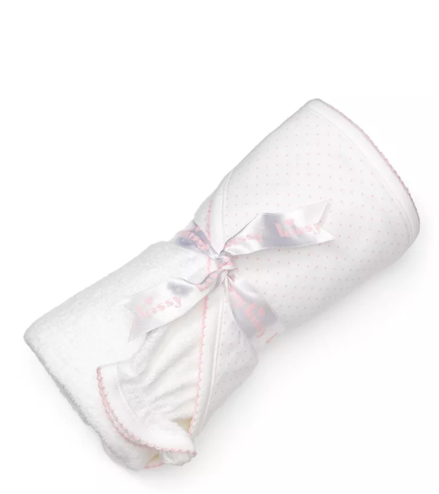 new kissy dots towel with mitt pink and white